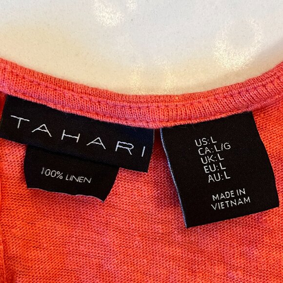 Tahari Coral 100% Linen Cap Sleeve Top Size Large - Picture 9 of 10